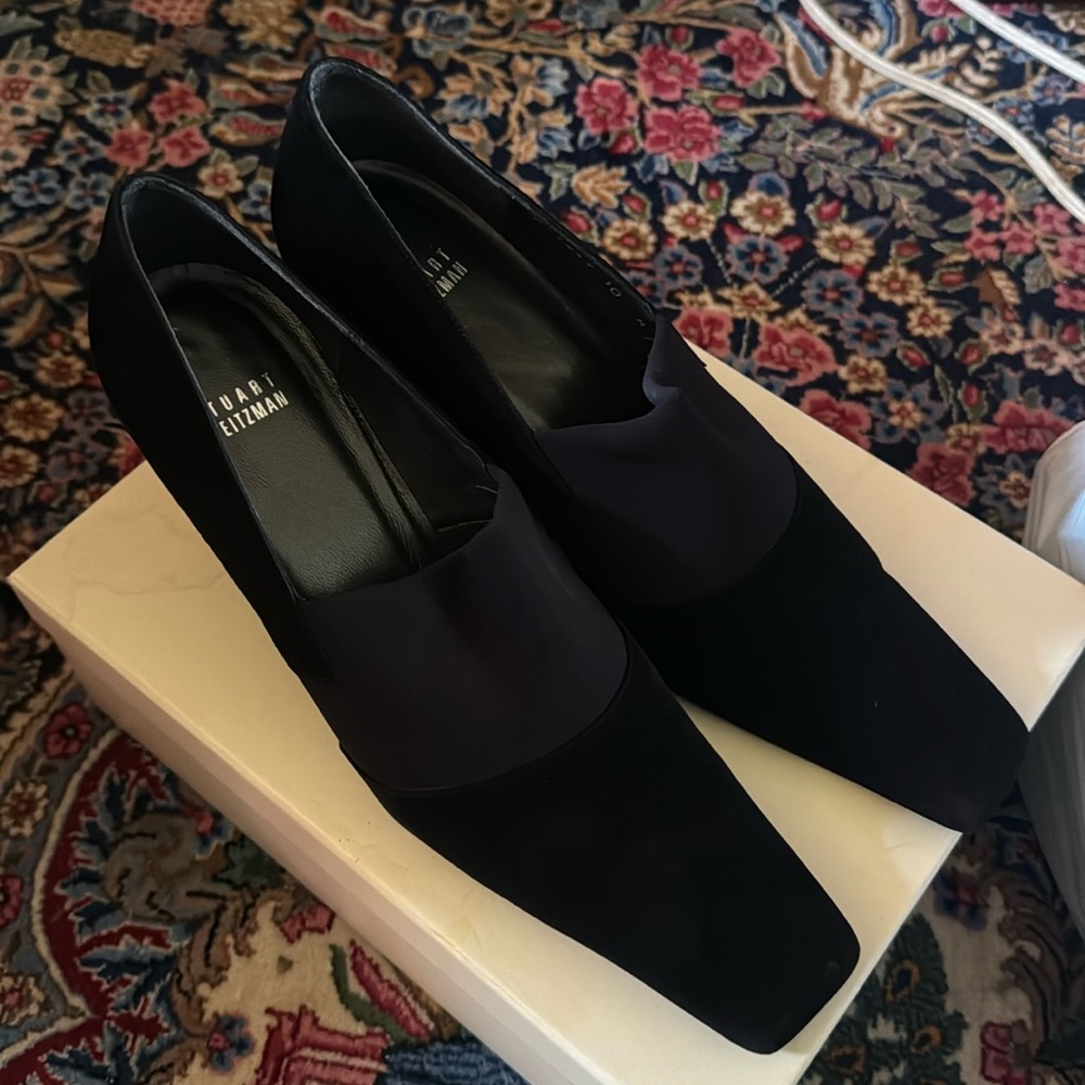 Stuart Weitzman black suede kitten heel